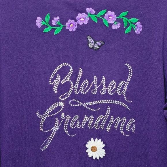Woman Within Blessed Grandma Cardigan Sweater Women's Size L Embroidered Bling - Picture 2 of 6